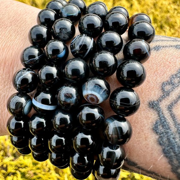Other - 🚫SOLD🚫9mm Sky Eye (Black Agate) Beaded Bracelet